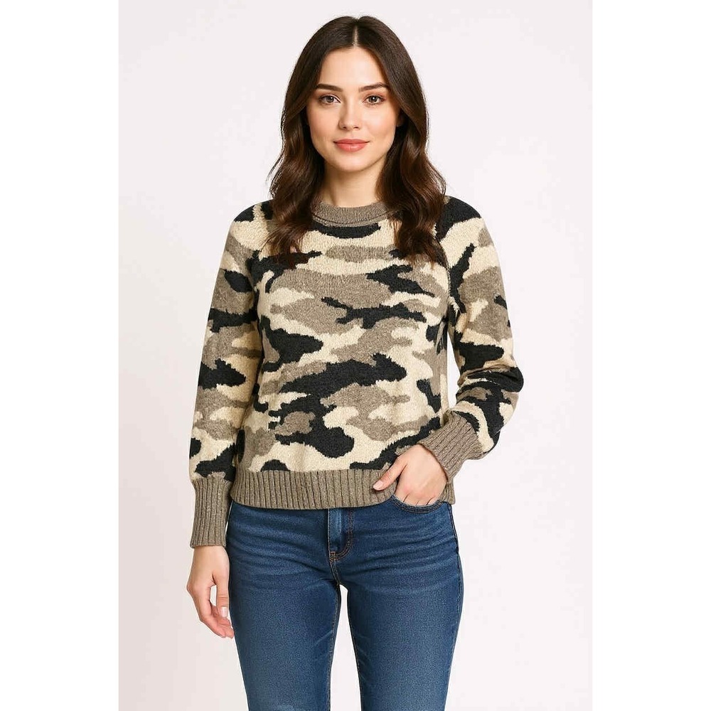 Christian Siriano Women's Mock Neck Gray camo Sweater Size small wool blend